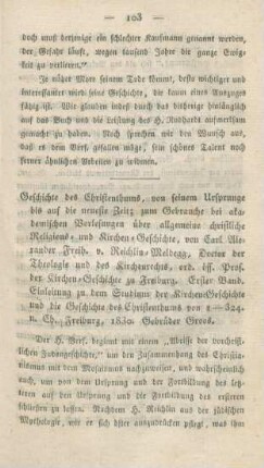 103-137 [Rezension] Reichlin-Meldegg, Karl Alexander von, Einleitung zu dem Studium der Kirchengeschichte