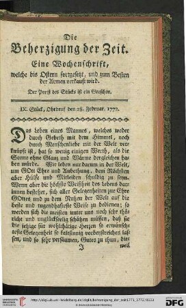 IX. Stueck, Ohrdruf den 28. Februar 1772.