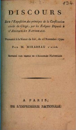 Discours sur l'exposition des principes de la constitution civile du clergé, par les évêques députés à l'assemblée nationale