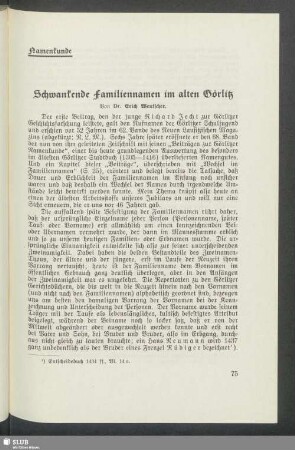 Namenkunde. Schwankende Familiennamen im alten Görlitz