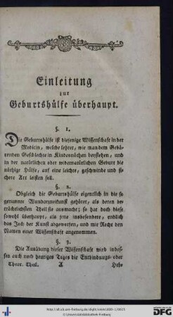 Einleitung zur Geburtshülfe überhaupt.