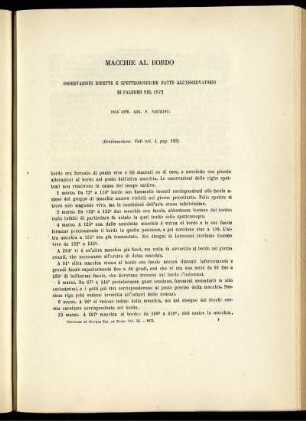 Macchie Al Bordo Osservazioni Dirette E Spettroscopiche Fatte All' Osservatorio Di Palermo Nel 1872