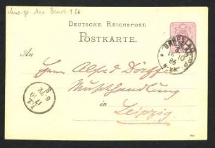 Postkarte an Alfred Dörffel : 16.10.1886