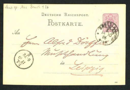 Postkarte an Alfred Dörffel : 16.10.1886