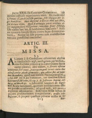 Artic. III. De Missa.