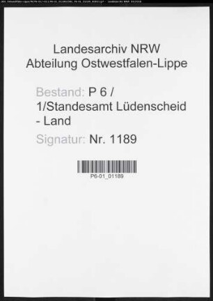 Sterberegister Standesamt Lüdenscheid-Land