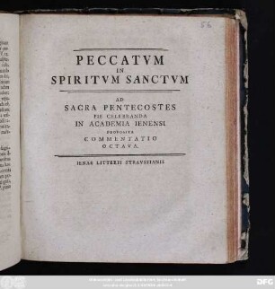 8: Peccatvm In Spiritvm Sanctvm : Ad Sacra Pentecostes Pie Celebranda In Academia Ienensi Proposita Commentatio ...