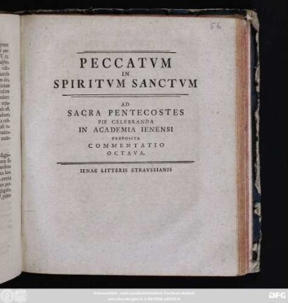 8: Peccatvm In Spiritvm Sanctvm : Ad Sacra Pentecostes Pie Celebranda In Academia Ienensi Proposita Commentatio ...