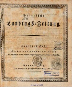 Baierische Landtags-Zeitung. 12 = Nr. 261 - 282. 1819