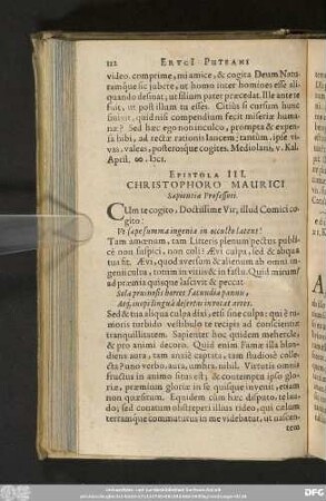 Epistola III. Christophoro Maurici Sapientiae Professori.