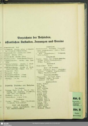 Behördenverzeichnis : Verzeichnis der Behörden, öffentlichen Anstalten, Innungen und Vereine