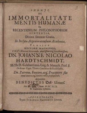 De Immortalitate Mentis Humanae Ex Recentiorum Philosophorum Sententia