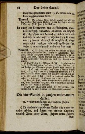 Die vier Species in gantzen unbenannten Zahlen.