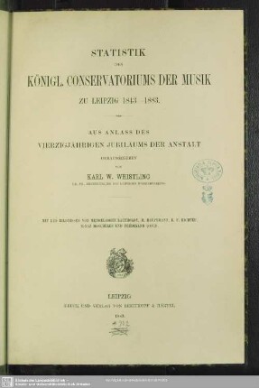 Statistik des Königl. Conservatoriums der Musik zu Leipzig 1843-1883 : aus Anlass des vierzigjährigen Jubiläums der Anstalt