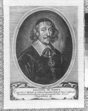 Bildnis Jan de Knuijt, S. 461. Kupferstich; 194 x 147 mm (Bildspiegel). Aus: Theatri Europaei ... Sechster und letzter Theil. 1647-1651. Franckfurth, M., Matthäi Merians sel. Erben. Dresden: SLUB Hist.univ.B.0062