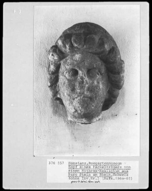 Kopf eines Fackelträgers von einem Mithras-Heiligtum aus Burg Stein am Rhein, Schweiz