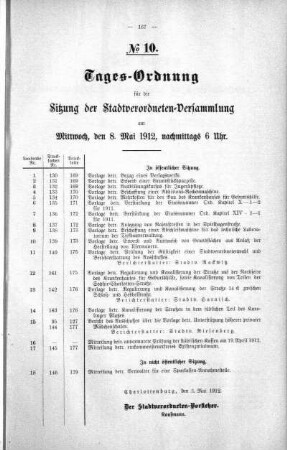 Tages-Ordnung No. 10 (130-148), 08. Mai 1912