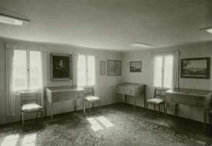 Carl-Maria-von-Weber-Gedenkstätte, ehemaliges Winzerhaus : 1. Ausstellungsraum, ehemaliges Wohnzimmer, mit dem Weber-Porträt von Ferdinand Schimon