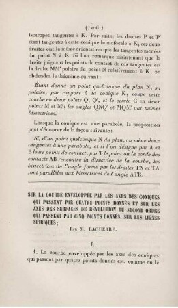 Sur la courbe envelopée par les axes des coniques qui passent par quatre points [...]