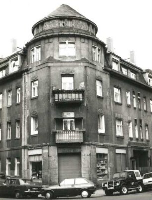 Dresden-Mickten, Wüllnerstraße 47. Wohn- und Geschäftshaus (um 1913). Eckansicht