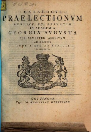 Catalogus praelectionum publice et privatim in Academia Georgia Augusta ... habendarum, SS 1796