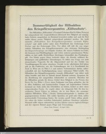 Sommertätigkeit der Hilfsaktion des Kriegsfürsorgeamtes "Kälteschutz"
