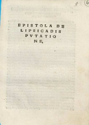 Epistola De Lipsica Dispvtatione