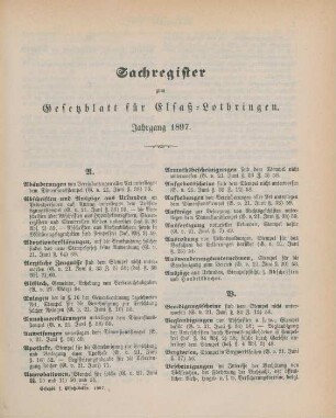 Sachregister zum Gesetzblatt für Elsaß-Lothringen. Jahrgang 1897