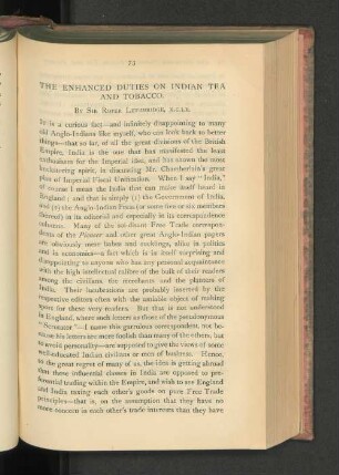 The Enhanced Duties on Indian Tea and Tobacco.