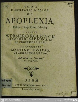 Disputatio medica De apoplexia