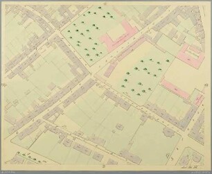 Stadtplan von Dresden im Maßstab 1:840 in 90 Einzelblättern 1862-1872, Blatt 38: Große Plauensche Gasse (Große Plauensche Straße) Dippoldiswalder Gasse,Vitzthum-Gymnasium, am heutigen Hauptbahnhof