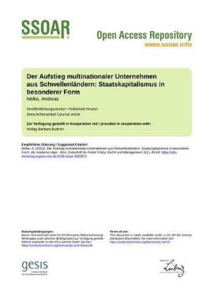 Der Aufstieg multinationaler Unternehmen aus Schwellenländern: Staatskapitalismus in besonderer Form