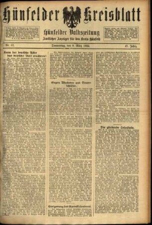 Ausgabe vom Donnerstag, den 09. März 1922.