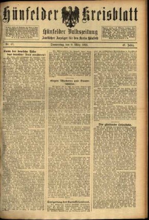 Ausgabe vom Donnerstag, den 09. März 1922.