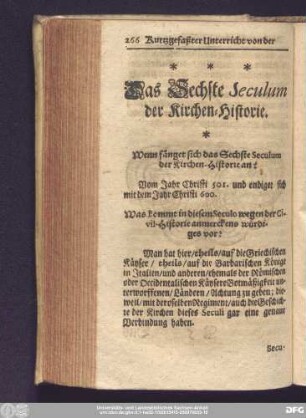Das Sechste Seculum der Kirchen-Historie.