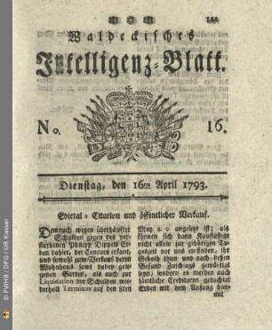 No. 16. Dienstag, den 16ten April 1793