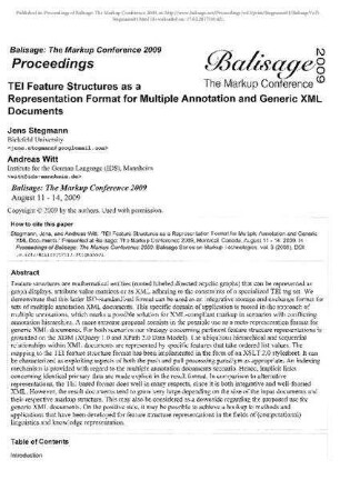 TEI Feature Structures as a Representation Format for Multiple Annotation and Generic XML Documents