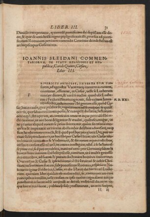 Ioannis Sleidani Commentariorum ... Liber III.