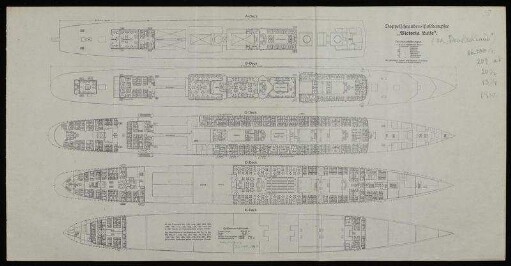 Decksplan des Doppelschrauben-Postdampfer "Victoria Luise" und "Blücher"