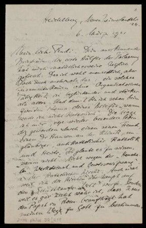 Brief von Viktor von Weizsäcker an Rudolf Ehrenberg