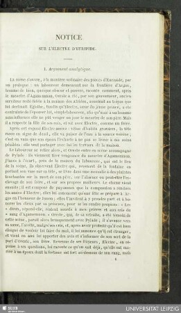Notice Sur L'Electre D'Euripide
