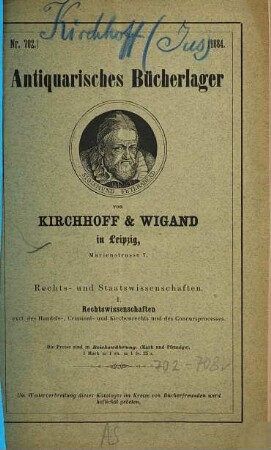 Antiquarisches Bücherlager von Kirchhoff & Wigand in Leipzig. 702. 1884
