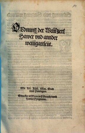 Ordnung der Weinzierl Hawer und annder weingartleüt