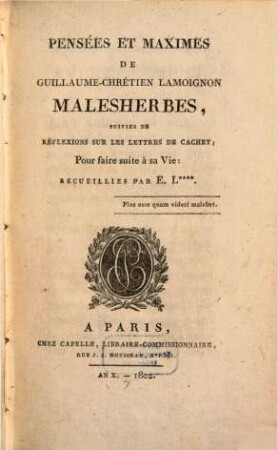 Pensées et Maximes