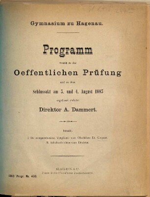 Programm : womit zu der öffentlichen Prüfung und zu dem Schlussakt ... ergebenst einladet. 1882/83