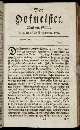 Das 26. Stück. Leipzig, den 28 des Brachmonats. 1751.