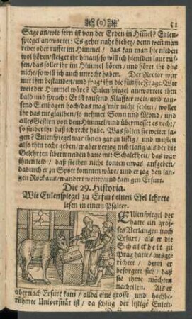 Die 29. Historia. Wie Eulenspiegel zu Erfurt einen Esel lehrete lesen in einem Psalter