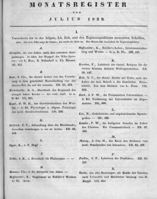 Monatsregister vom Juli 1839