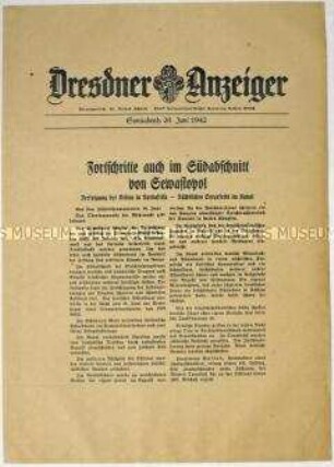 Nachrichtenblatt "Dresdner Anzeiger" mit Meldungen des Oberkommandos der Wehrmacht u.a. zum Kampf um Sewastopol