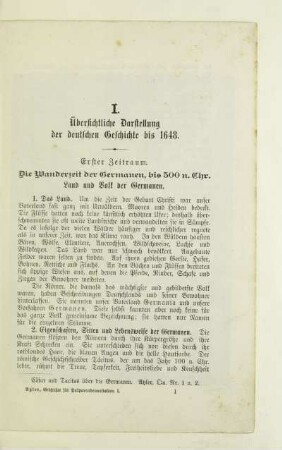 Erster Zeitraum. Die Wanderzeit der Germanen, bis 500 n. Chr.